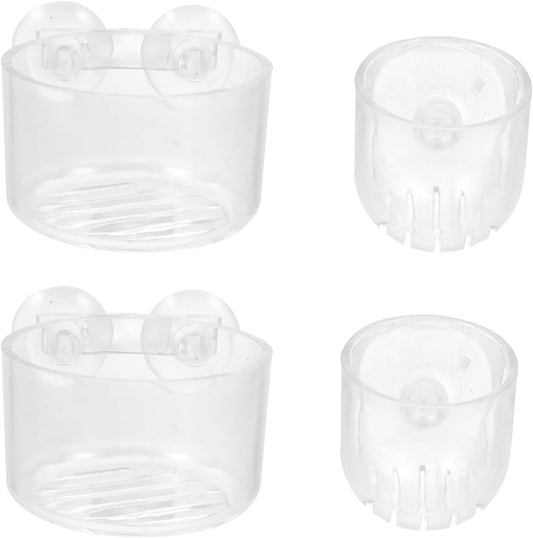 GALPADA 4Pcs Acrylic Fish Tank Feeding Bowls with Suction Cups Round and Oval Feeding Cups for Aquarium Fish and Shrimp for Aquatic Pets