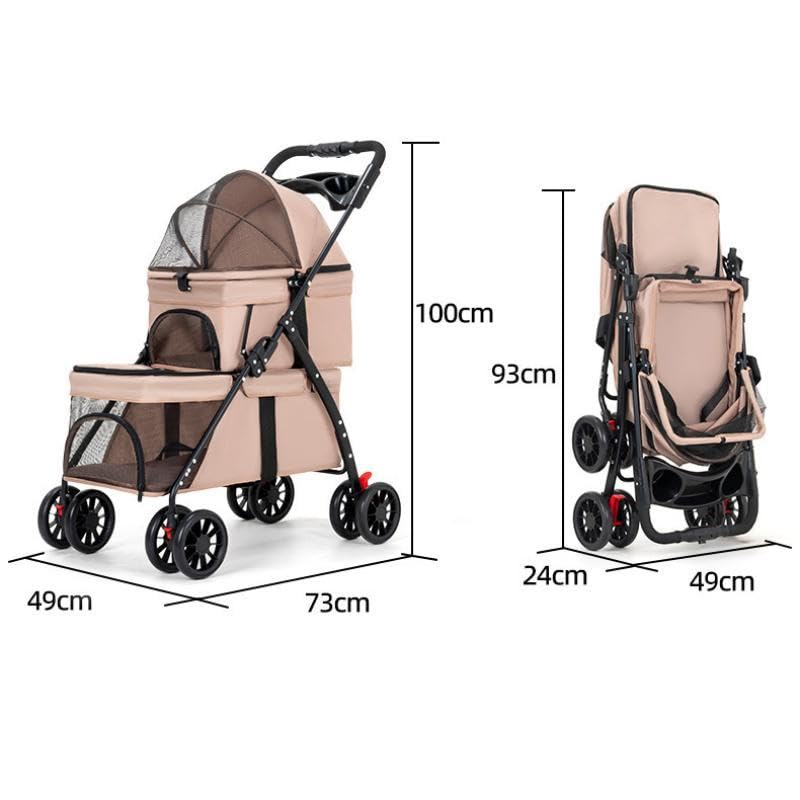 YYW Double Pet Stroller for Dogs and Cats, One-Hand Foldable Dog Stroller with Cup Holder