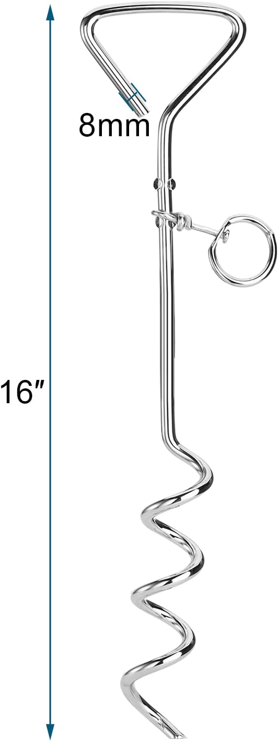 Fasmov 4 Pack 16" Dog Stake, Metal Spiral Anchor Tie-Out with Ring, Spiral Tie Out Stake for Dogs