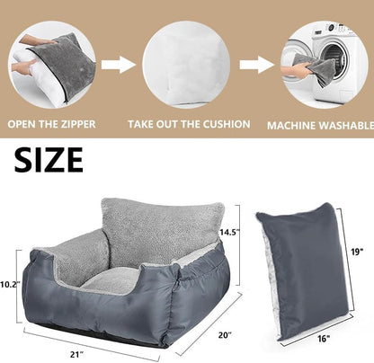 Dog Car Seat for Small Dogs, Fully Detachable and Washable Cat Carseats Under 25 lbs, Soft Pet Booster Seats with Storage Pockets and Clip-On Leash Portable Car Travel Carrier Bed (Grey, Large)