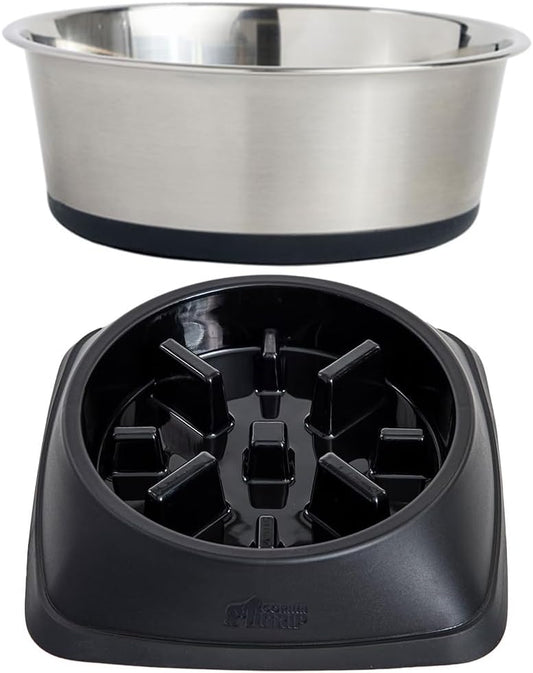 GORILLA GRIP Stainless Steel Dog Bowls, 1Cup, Black and Slow Feeder, 1Cup, Black Bundle