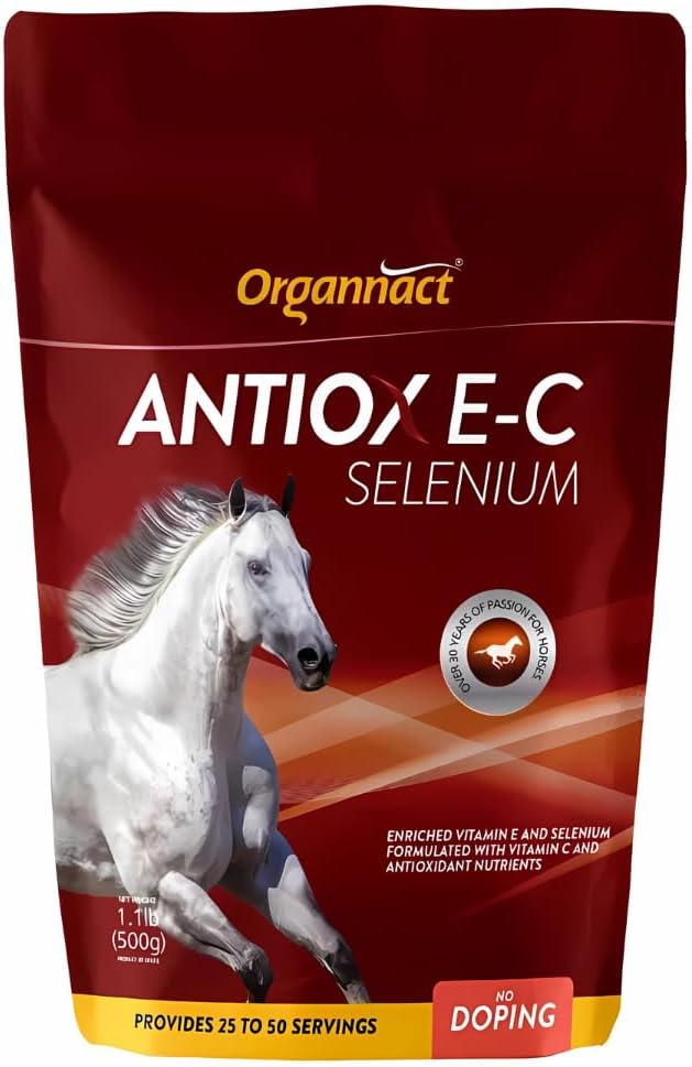 Organnact Antiox E-C Selenium Supplement for Horses - Supports Antioxidant Functions with Vitamin E, C & Selenium - Ideal for Athletes, Breeders & Aging Horses - 1.1 Lbs
