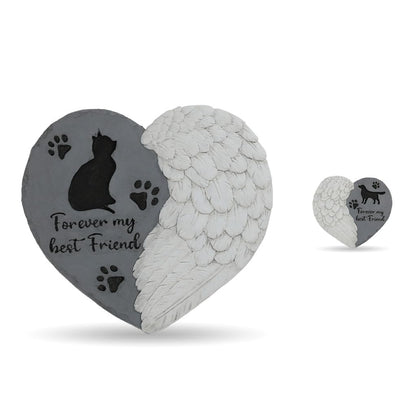 Cat Memorial Stone 10” Heart with Wings Outdoor Pet Grave Marker Cement Garden Remembrance Stone Sympathy Gift for Loss of Cat Angel Paw Design