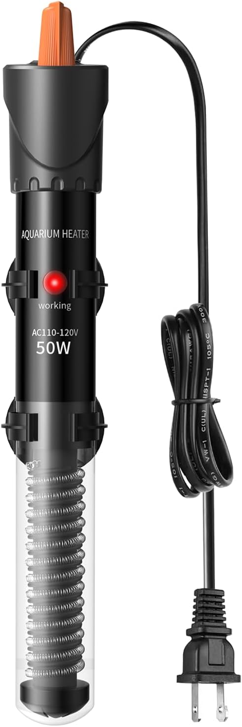 HiTauing Aquarium Heater 50W, Adjustable Knob Fish Tank Heater with 2 Powerful Suction Cups, Submersible Betta/Turtle Tank Heater for Freshwater and Saltwater Tanks