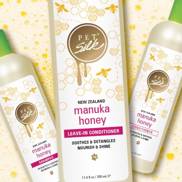 Pet Silk Manuka Honey 11.6oz Leave-in Conditioner, Soothes, Detangles, Nourishes and Improves Overall Shine, Create a Stronger, Healthier Coat, Infused with Manuka Honey, Green Tea and Keratin!