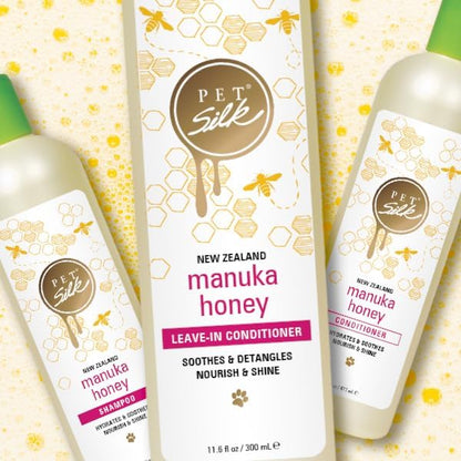 Pet Silk Manuka Honey 11.6oz Leave-in Conditioner, Soothes, Detangles, Nourishes and Improves Overall Shine, Create a Stronger, Healthier Coat, Infused with Manuka Honey, Green Tea and Keratin!