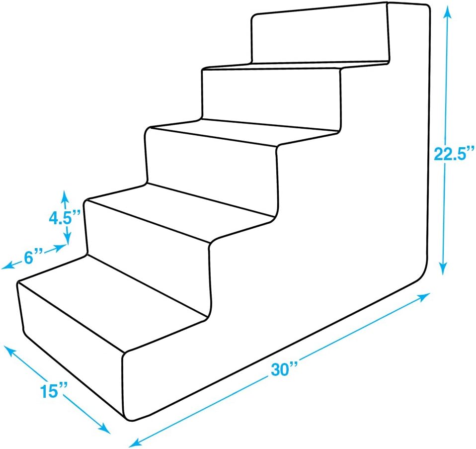 Best Pet Supplies Dog Stairs & Steps - Foam Steps for Small Dogs & Cats, Non-Slip Indoor Balanced Pet Step Support, Dog Ramp, No Assembly, Paw Print on Beige, 5-Step (22.5-inch Height)