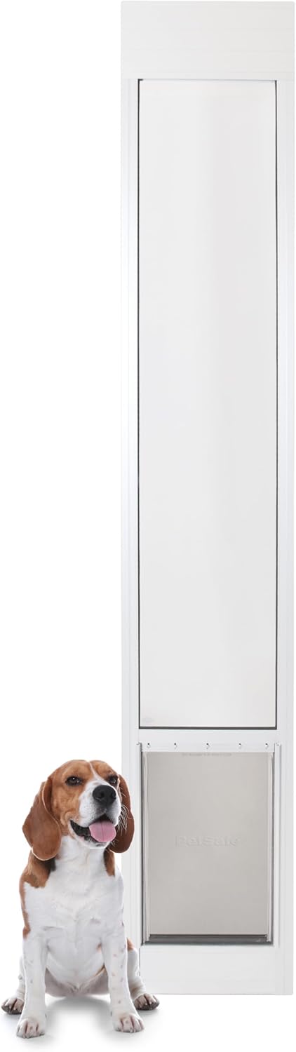 PetSafe Sliding Glass Pet Door - No-Cut DIY Install Doggy Door for Renters - Aluminum Frame - Adjustable Height 75 7/8" to 80 11/16" - Ideal for Large Dogs Up to 100 lb - White