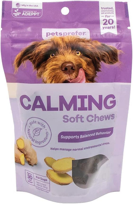 Pets Prefer Calming Soft Chews for Dogs, Stress Support & Balanced Behavior with Chamomile & Valerian Root, Probiotics for Dogs, 60 Count (Pack of 2)