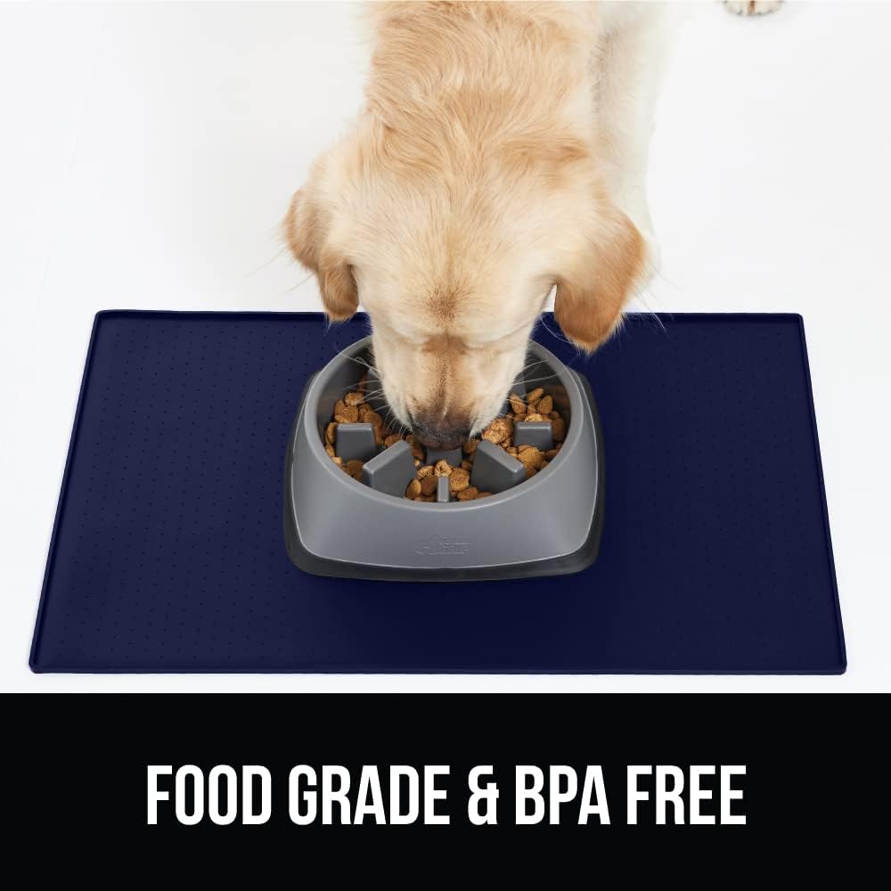 Gorilla Grip Silicone Pet Feeding Mat and Dog and Cat Lick Mat 2 Pack, 18.5x11.5 in Dog Cat Food Mat Contains Spills Navy Color, Interactive Activity Toy Licking Pad 1 Royal 1 Green, 2 Item Bundle