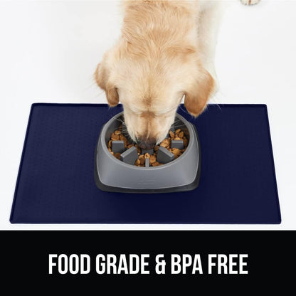 Gorilla Grip Silicone Pet Feeding Mat and Dog and Cat Lick Mat 2 Pack, 18.5x11.5 in Dog Cat Food Mat Contains Spills Navy Color, Interactive Activity Toy Licking Pad 1 Royal 1 Green, 2 Item Bundle