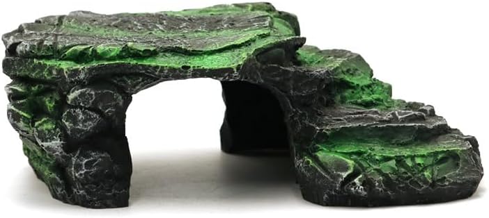 Resin Reptile Rock Hideout Cave Shelter – Durable Eco Friendly Hiding Place with Natural Stone Texture for Lizard Habitat Setup, Terrarium Decor and All Season Enclosure Use (Black)