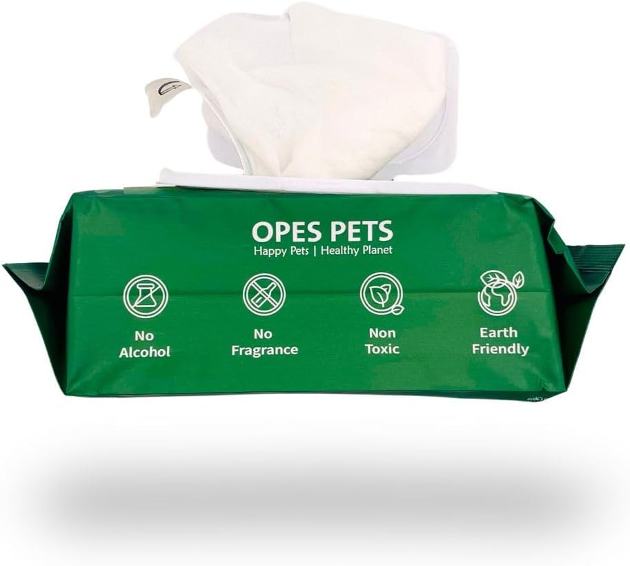 Hypoallergenic Pet Wipes, Cleaning and Odor-Controlling Grooming Wipes for Paws, Body, and Butt, Perfect for Puppy and Adult Pets, Unscented, 80 Count