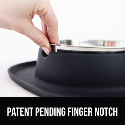 GORILLA GRIP Feeding Mat Set, Patent Pending 100% Waterproof BPA Free Silicone, Stainless Steel Cat and Dog Bowls, Slip Resistant, High Edges Catch Water Food, US Designed Pet Accessories, 2 Cup Black