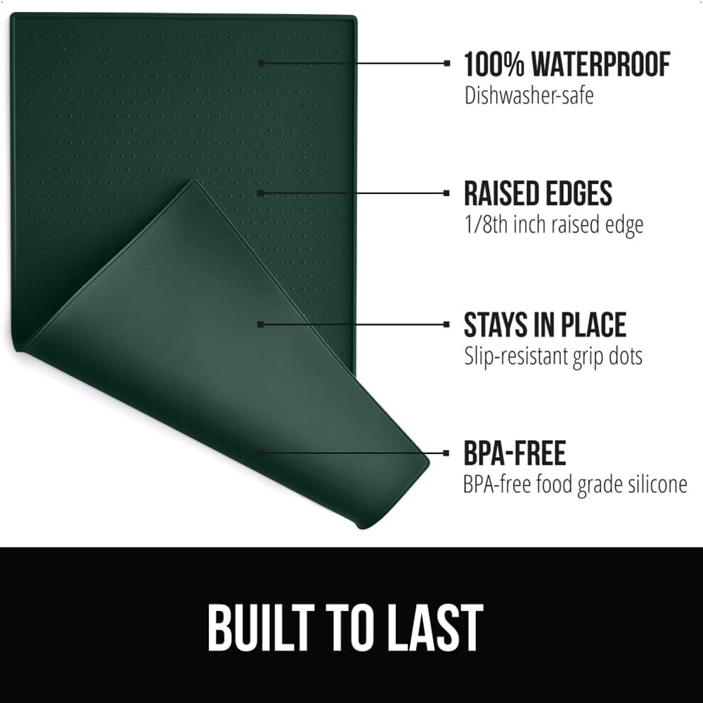 Gorilla Grip Silicone Pet Feeding Mat and Dog and Cat Lick Mat 2 Pack, 18.5x11.5 in Dog Cat Food Mat Contains Spills Green Color, Interactive Activity Toy Licking Pad 1 Royal 1 Green, 2 Item Bundle