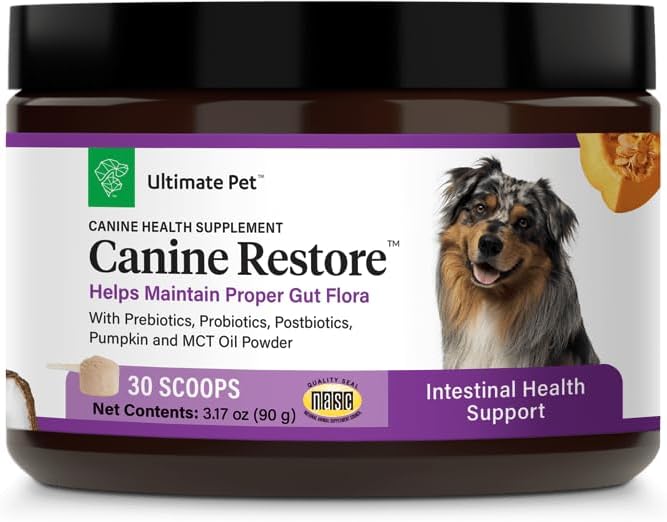 Ultimate Pet Nutrition Canine Restore, Gut Health Supplement with Prebiotics, Probiotics, & Postbiotics for Digestive Health & Immunity Support, Vet Formulated Powder Food Topper