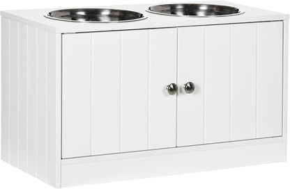 LUMILAND Pet Feeding with Storage Cabinet, Large Dog Bowl Stand, 44L Capacity, Easy Clean Stainless Steel Bowls, White
