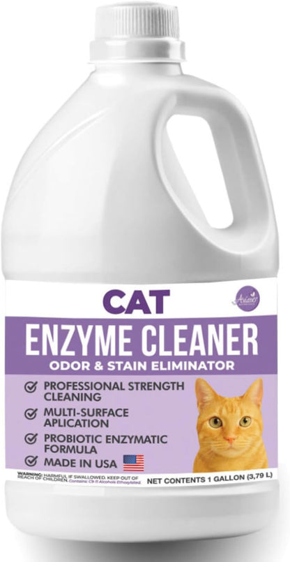 Aviano Cat Enzyme Cleaner – 1 Gallon – Made in USA – Odor Eliminator with Lemon Scent – Pet & Carpet Enzyme Cleaner for Cat Pee, Litter Boxes & Furniture