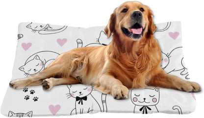 Ultra Soft Cat Bed with Anti-Slip Bottom, Cute Cats Pet Supplies Chew Proof Crate Pad Cat Bed for Desk Comfy Dog Kennel Mat for Indoor& Outdoor Sofa Cars, Machine Washable 24 X 36 Inch