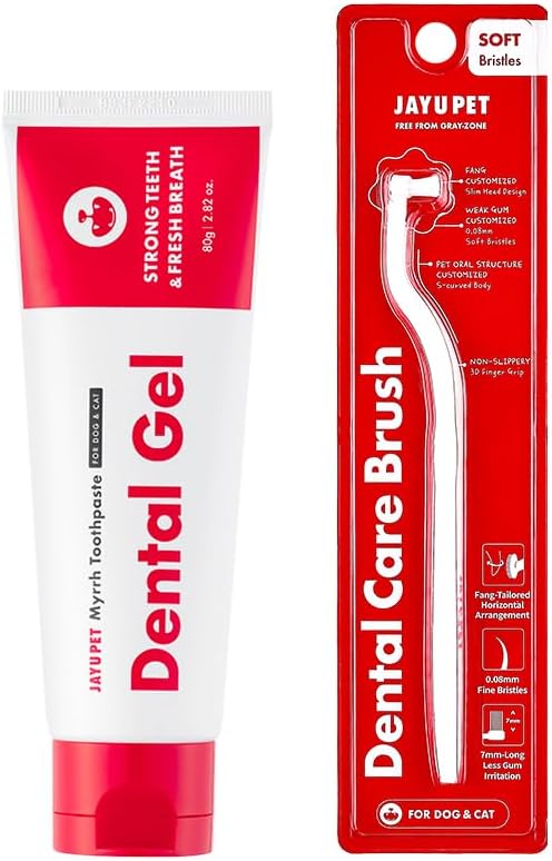 JAYU PET Tooth Brushing Kit - Dental Gel 1EA + Dental Care Brush 1EA | Dog Cat Toothbrush Set, Dental Oral Care Kit
