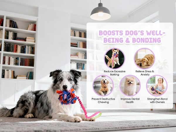 Snuffle Ball with Bungee Tug, Tug of War Rope Toys for Small Medium Dogs, Interactive Dog Toys Puppy Training Pull Toy for Exercise & Interactive Play Games (Light Pink)