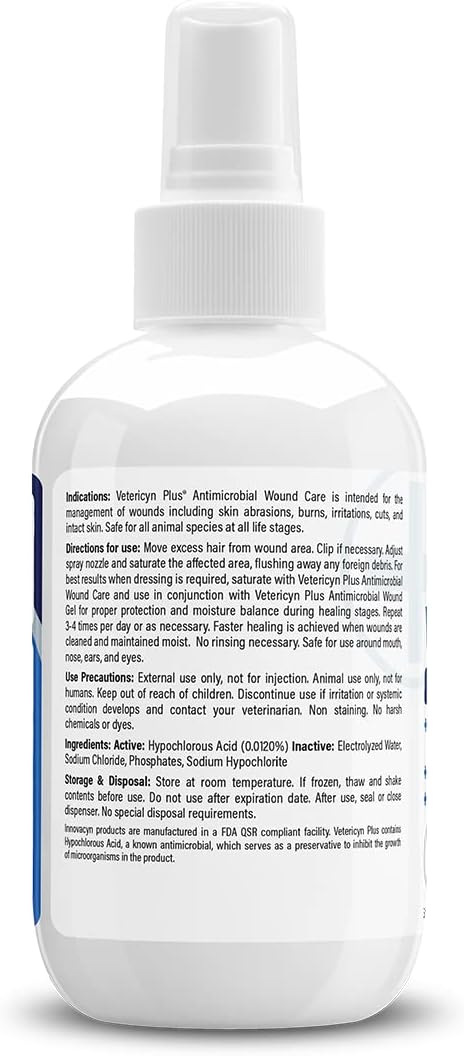 Vetericyn Plus Dog Wound Care Spray | Healing Aid and Skin Repair, Clean Wounds, Relieve Dog Skin Allergies, Safe for All Animals. 3 ounces