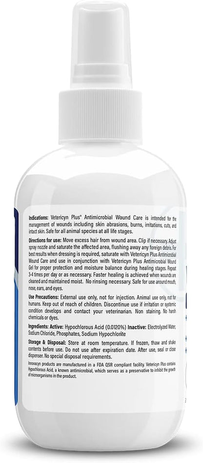 Vetericyn Plus Dog Wound Care Spray | Healing Aid and Skin Repair, Clean Wounds, Relieve Dog Skin Allergies, Safe for All Animals. 3 ounces