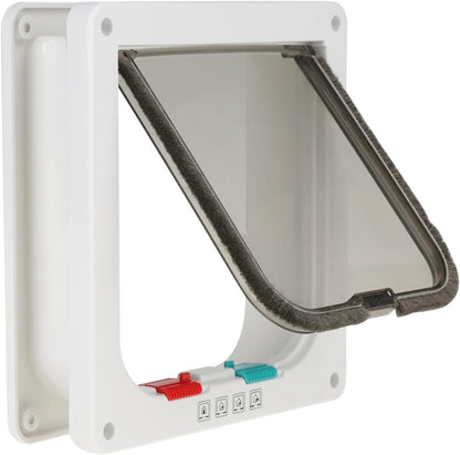 Lockable Pet Cat Flap Door, Small Dog and Cat Flap with 4 Way Locking, Weatherproof Double Flap, Easy DIY Installation - Secure Access Control, Energy Saving, Ideal for Indoor an