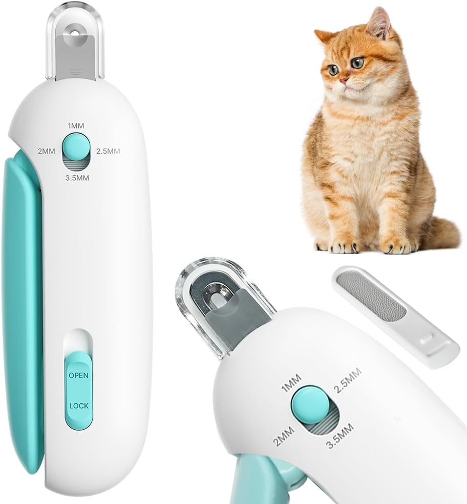 Cat Nail Clipper with Hidden File & Debris Catcher -Gentle Round-Hole(1–3.5 mm)，Trimmer for Kittens & Indoor Cats | Anti-Splash Claw Cutter for Grooming (Blue)