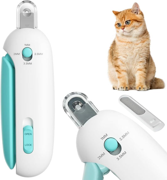 Cat Nail Clipper with Hidden File & Debris Catcher -Gentle Round-Hole(1–3.5 mm)，Trimmer for Kittens & Indoor Cats | Anti-Splash Claw Cutter for Grooming (Blue)
