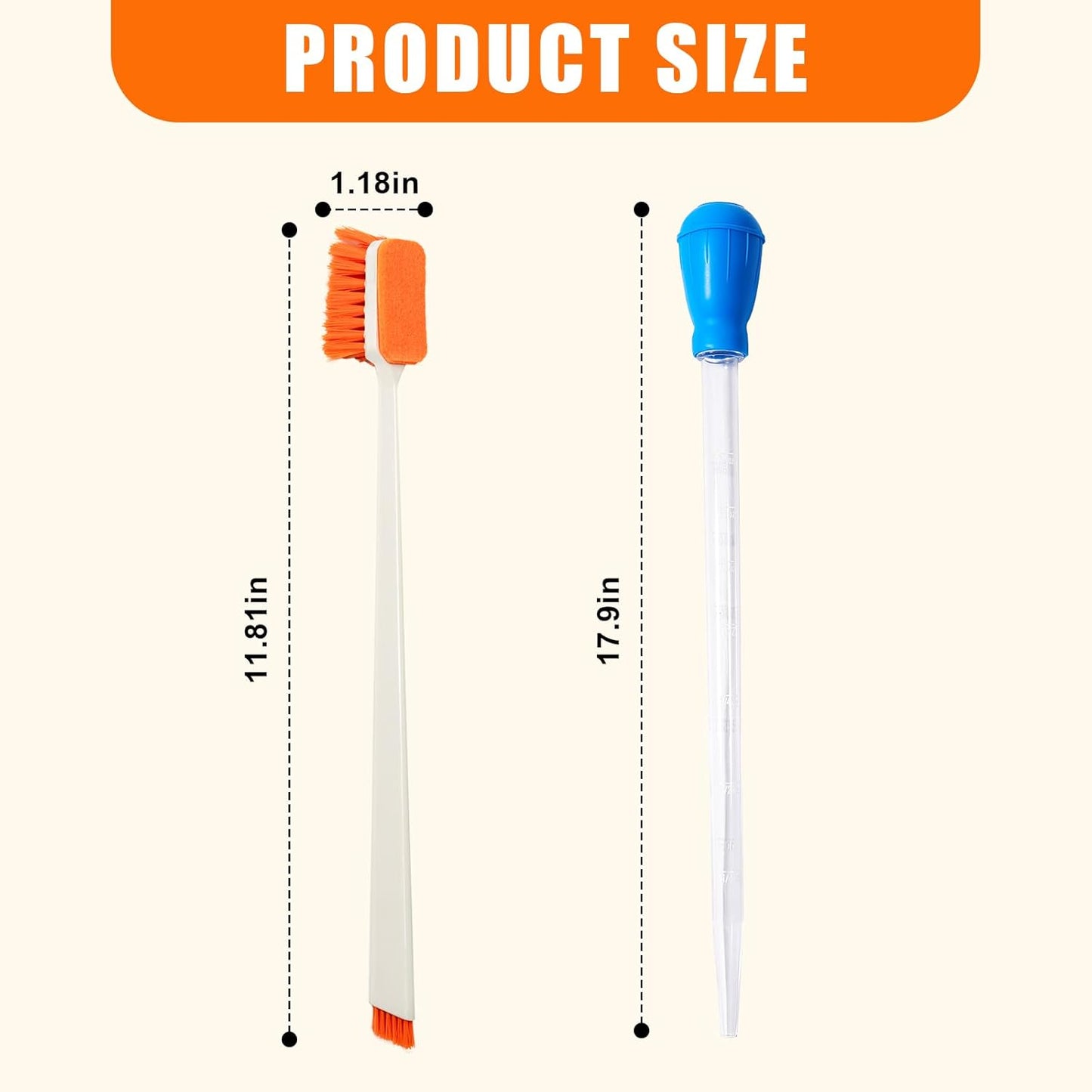 2PCS Fish Tank Cleaning and Feeder Kit, Fish Tank Cleaner Brush and Coral Feeder Set, Turkey Baster for Aquarium, Algae Scraper, Long Pipette for Aquarium Feeding Waste Remover
