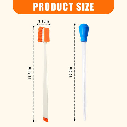 2PCS Fish Tank Cleaning and Feeder Kit, Fish Tank Cleaner Brush and Coral Feeder Set, Turkey Baster for Aquarium, Algae Scraper, Long Pipette for Aquarium Feeding Waste Remover