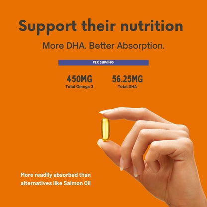 Omega 3 Fish Oil for Dogs & Cats | Dog Prenatal Vitamins | Joint Support | Brain & Heart Health | Pure EPA DHA Omega 3 for Dogs | 100 Soft Gels