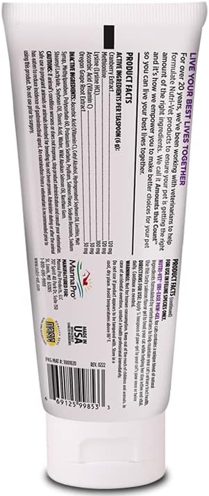 Nutri-Vet Uri-Ease Paw Gel for Cats, Probiotic & Prebiotic Kitten Supplies, Cranberry Supplement, Immune Support Supplement, Cat Urinary Vitamin, Gut health, Salmon Flavor, 3oz