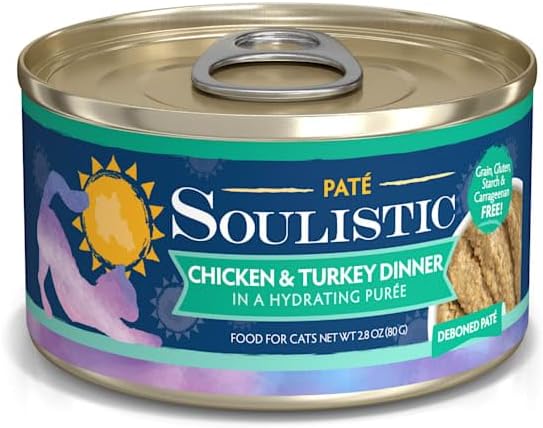 Soulistic Pate Chicken & Turkey Dinner in a Hydrating Puree Wet Cat Food, 2.8 oz., Case of 12