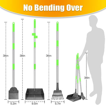 TOOGE Larger Pooper Scooper, Dog Pooper Scooper for Large Medium Small Dogs Heavy Duty Long Handle Metal Tray Rake Shovel Set for Yard Grass