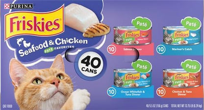 Friskies Purina Pate Wet Cat Food Variety Pack Seafood and Chicken Pate Favorites 40ct VP - (Pack of 80) 5.5 oz. Cans