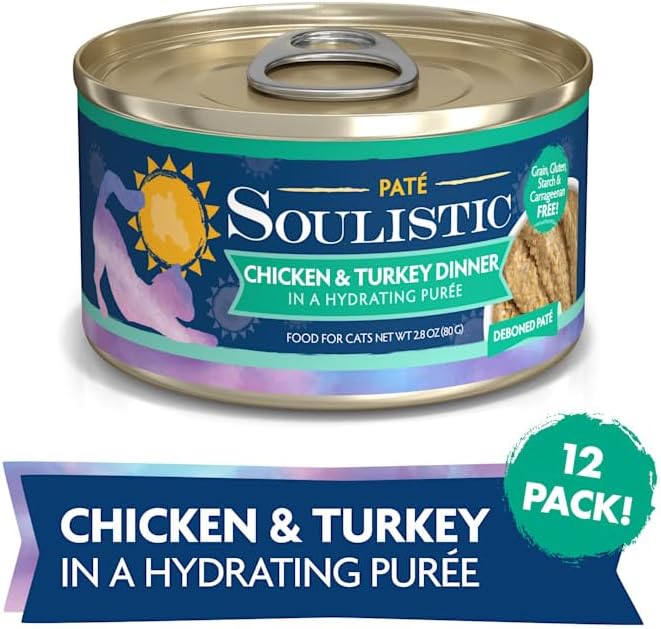 Soulistic Pate Chicken & Turkey Dinner in a Hydrating Puree Wet Cat Food, 2.8 oz., Case of 12
