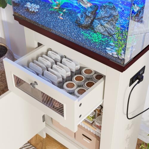 Merax 10-15 Gallon Fish Tank Stand, Aquarium Stand with Power Outlets, Fish Tank Table with Storage Cabinet and Drawer, Aquarium Table for Reptile Terrarium Stand