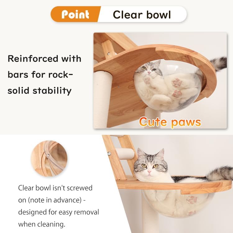 Wood Cat Tree for Large Cats, 62-Inch Tall Modern Cat Tower with Condo & Scratching Posts - Easy to Clean, Heavy-Duty, Furniture-Grade Design for Stable Climbing, Eco-Friendly (White 62'')