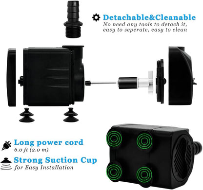 PULACO 400GPH Submersible Pump with 5 ft Tubing, (1500L/H 25W) durable fountain water pump for Pond Fountain, Aquariums Fish Tank, Statuary, Hydroponics