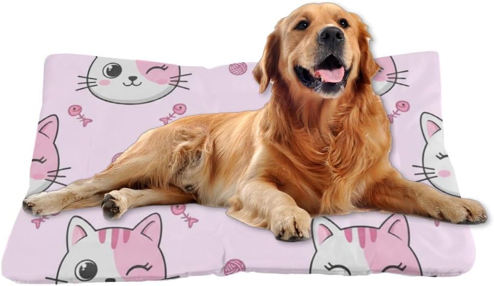 Comfy Dog Crate Mat with Anti-Slip Bottom, Cute Cats Dog Pillow Crate Pads Folding Bed Ultra Soft Cat Bed Mat for Indoor& Outdoor Sofa Cars, Machine Washable 24 X 18 Inch