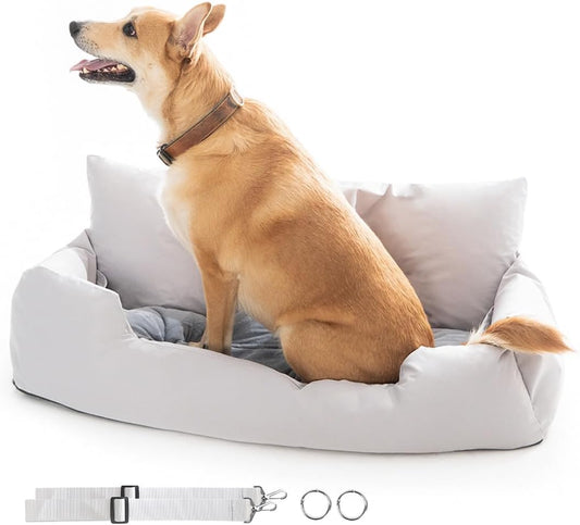 Large Dog Car Seat for Back Seat Travel | Dog Car Bed for Large Dogs with Safety Straps & Cushion Support by Waggly