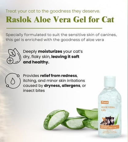 Aloe Vera Gel for Cats (Feline) 99% Natural, Hydrating Skin & Coat Care – Free from Paraben, Alcohol, Fragrance & Color – 220gm (7.7oz)