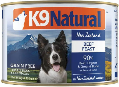 K9 Natural - BPA & Gelatin Free Canned Dog Food - Beef, 6oz (12 Pack) & Grain Free Freeze Dried Dog Food - Beef, 4lb