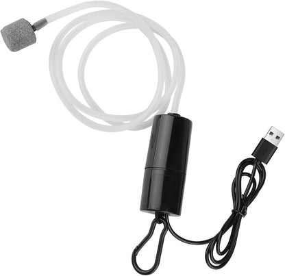 Mini Aquarium Air Pump 1W USB Fish Tank Oxygen Air Pump Portable Ultra Silent Air Aerator Pump for Up to 15Gallon Fish Tank Energy Saving Oxygen Bubbler with Air Stone and Single Outlet Silicone Tube