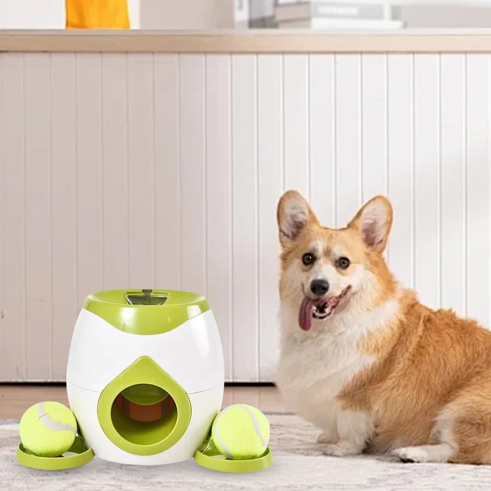 Automatic Dog Ball Launcher Dog Tennis Food Reward Machine Interactive Dogs Ball Thrower Slow Feeder for Small and Medium Dogs (Green)