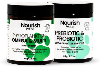 Wellness Bundle for Dogs or Cats – Prebiotic & Probiotics for Digestion & Immune Support – Phytoplankton Omega & Multi Supplement for Overall Health & Energy