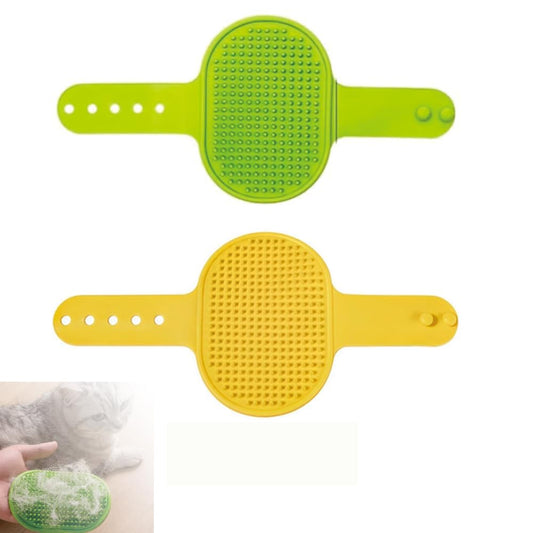 Silicone Pet Grooming Brush, Yellow and Green, Self Grooming Massager with Textured Pad, Cat Hair Care Tool,2pack