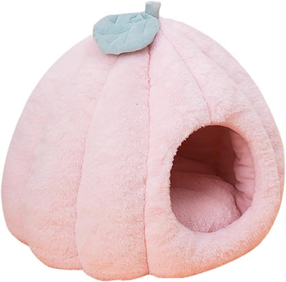 Cat Beds and Sofa Cave House Pumpkin Indoor Kennel with Detachable Cushion for Pets S